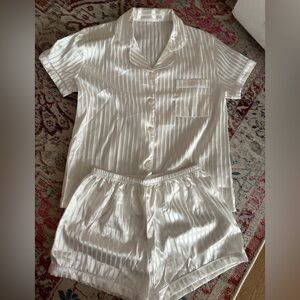 White striped satin pajama set